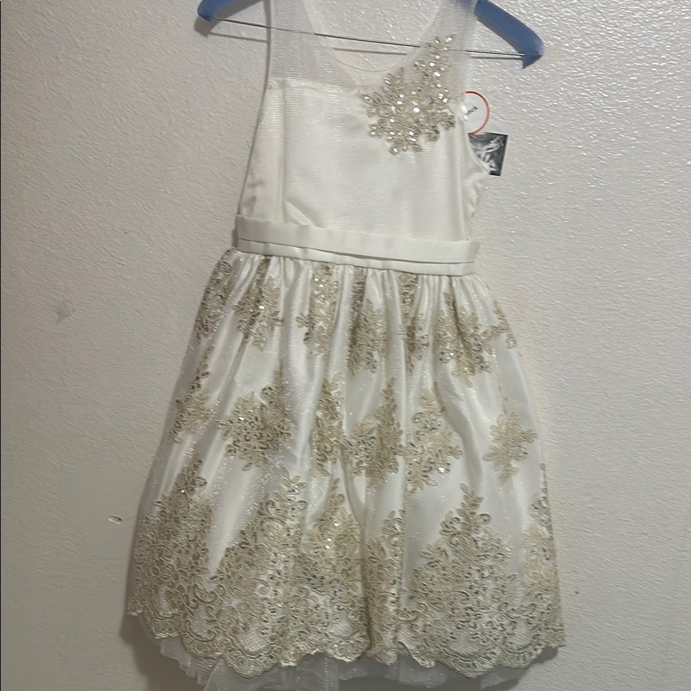 Elegant White and Gold Kids Dress